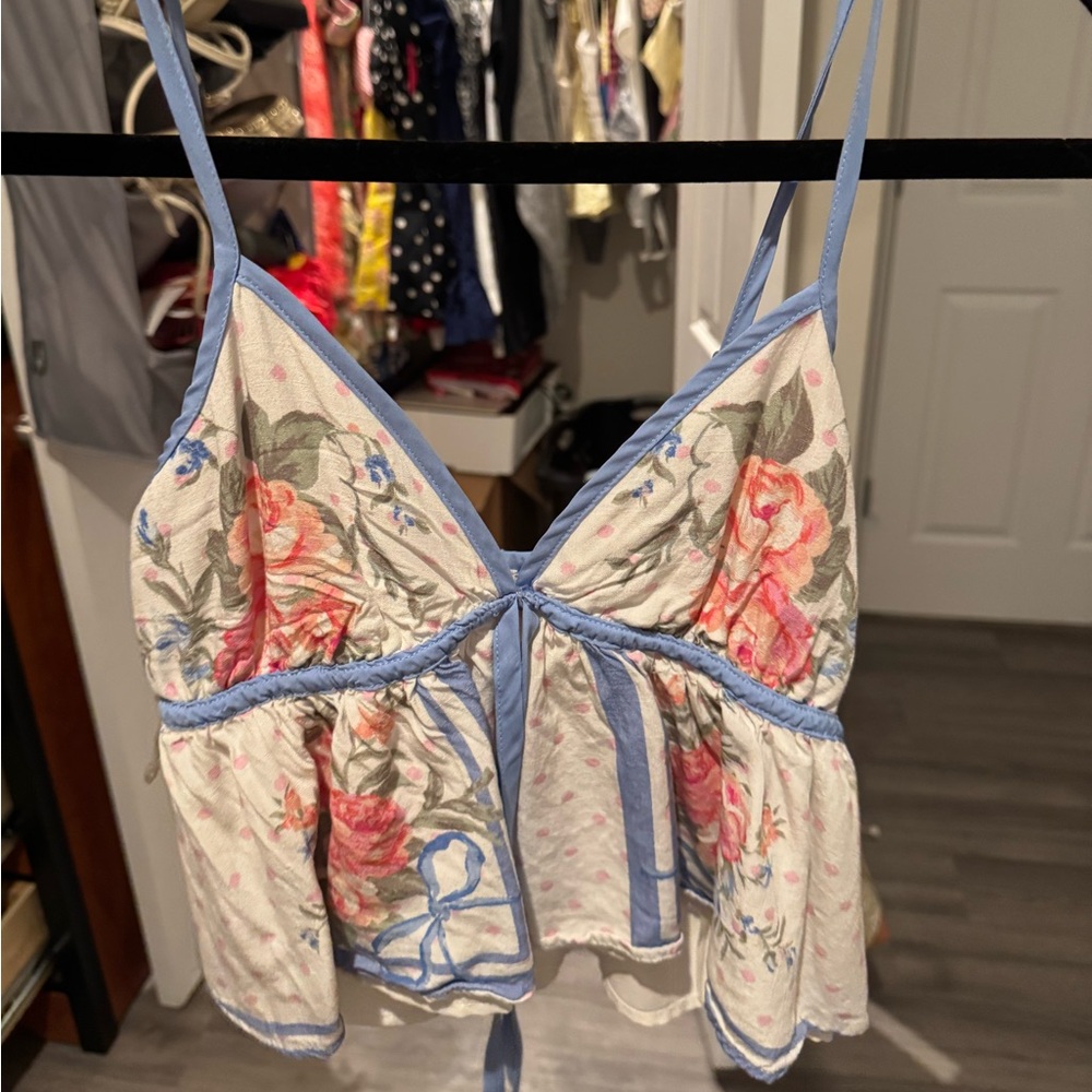 Altard State Floral Spaghetti Strap Top with Blue Accents